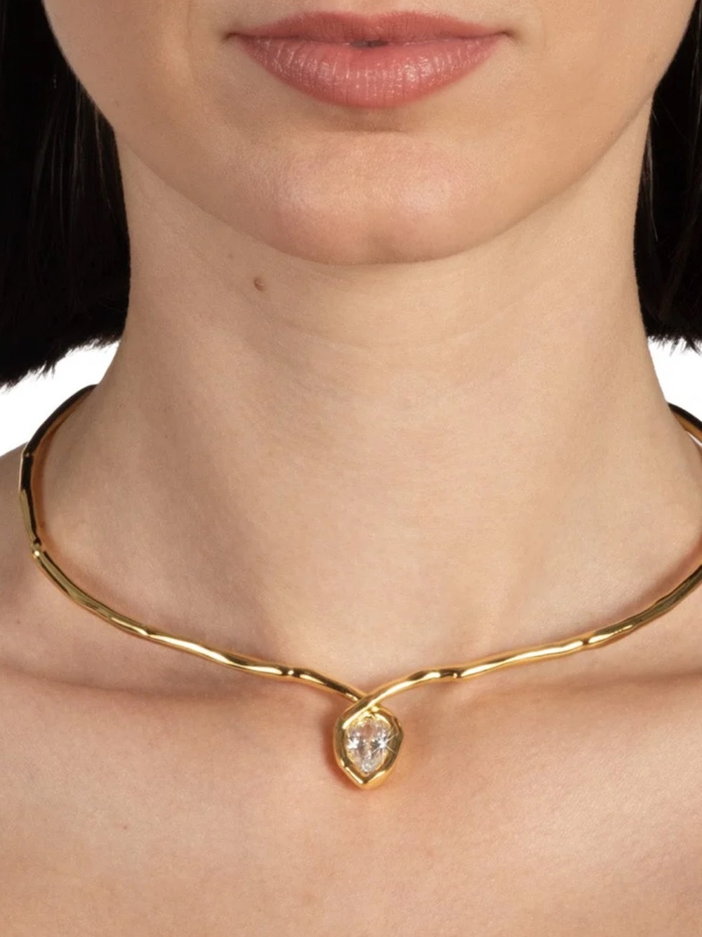 NEW Alexis Bittar Asterales Gold Flat CZ Collar Necklace Gold Clear JN28